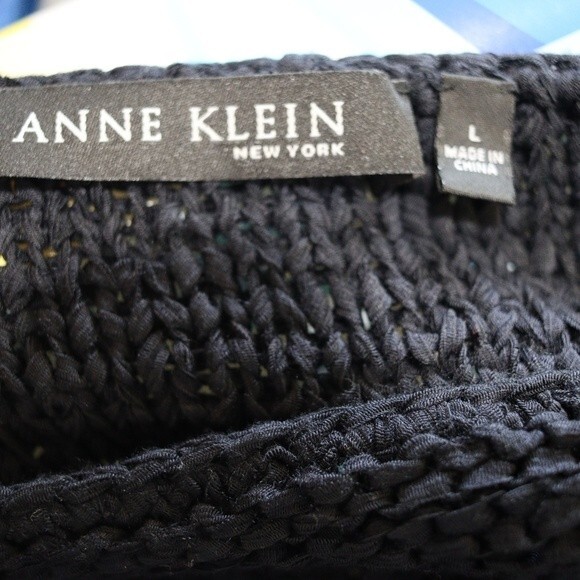 Anne Klein Black Open Weave Knit Sweater With Tie Side LG - Picture 12 of 14